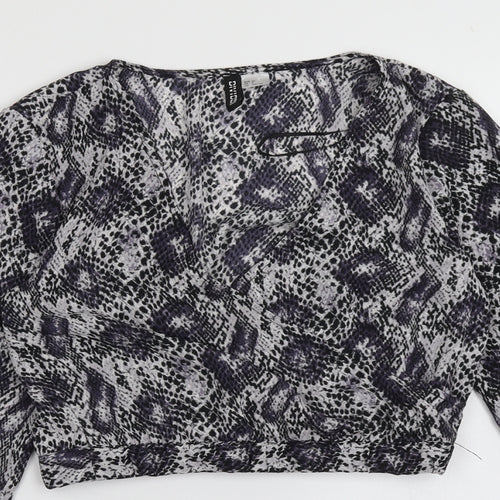 H&M Womens Purple Animal Print Polyester Cropped Blouse Size 4 V-Neck