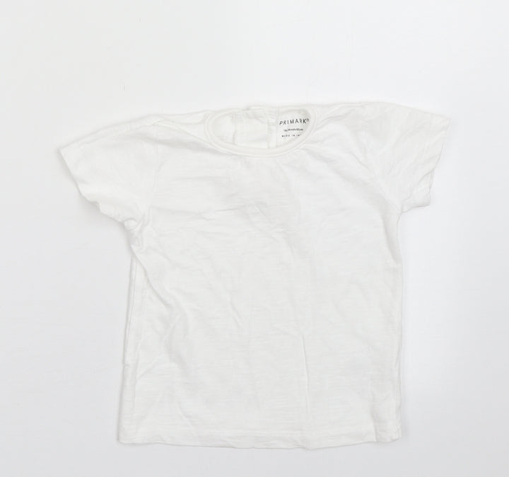 Primark Girls White Cotton Basic T-Shirt Size 18-24 Months Crew Neck Button