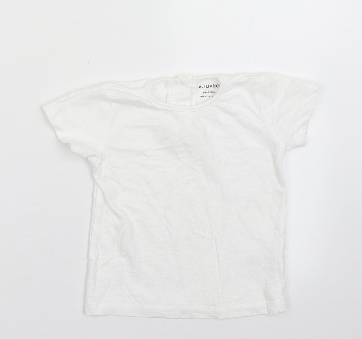 Primark Girls White  Cotton Basic T-Shirt Size 18-24 Months Crew Neck Button