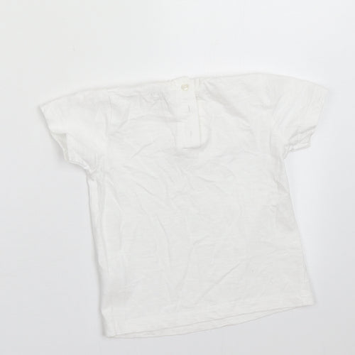 Primark Girls White  Cotton Basic T-Shirt Size 18-24 Months Crew Neck Button