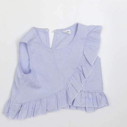 patpat Girls Blue Striped Polyester Basic Tank Size 3 Years Crew Neck Button