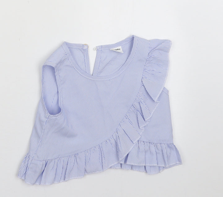 patpat Girls Blue Striped Polyester Basic Tank Size 3 Years Crew Neck Button