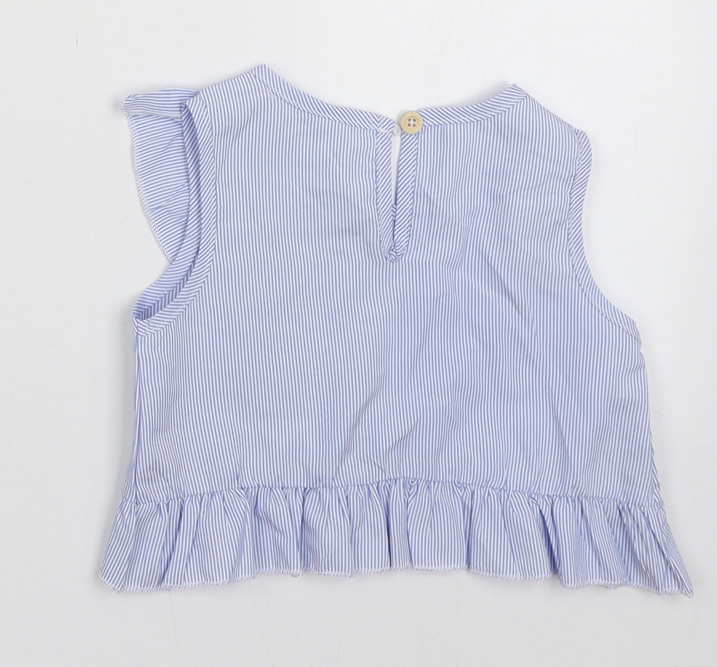 patpat Girls Blue Striped Polyester Basic Tank Size 3 Years Crew Neck Button