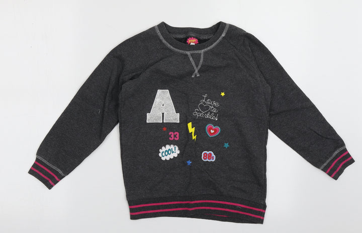 POP Girls Grey Crew Neck  Polyester Pullover Jumper Size 6-7 Years  Pullover - love to sparkly