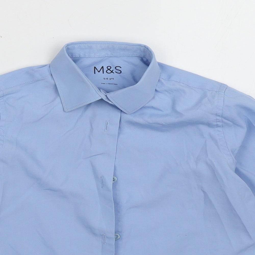 Marks and Spencer Boys Blue  Cotton Basic Button-Up Size 5-6 Years Collared Button - school wear