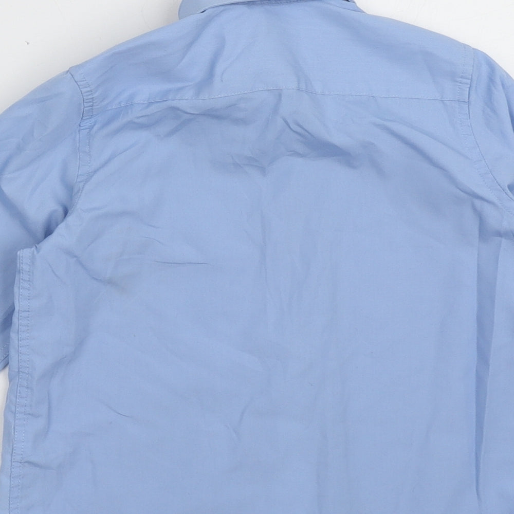 Marks and Spencer Boys Blue  Cotton Basic Button-Up Size 5-6 Years Collared Button - school wear