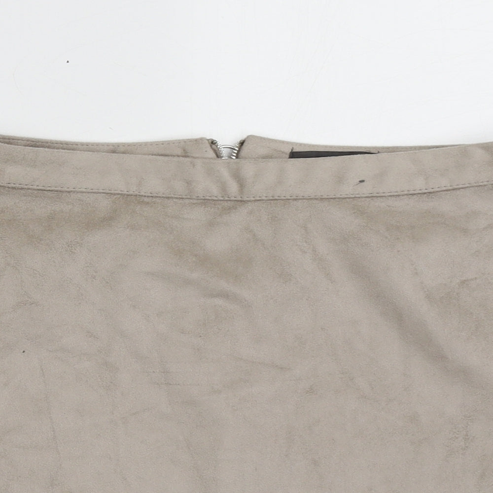 Primark Womens Beige  Polyester A-Line Skirt Size 10   Zip