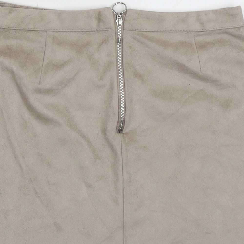 Primark Womens Beige  Polyester A-Line Skirt Size 10   Zip