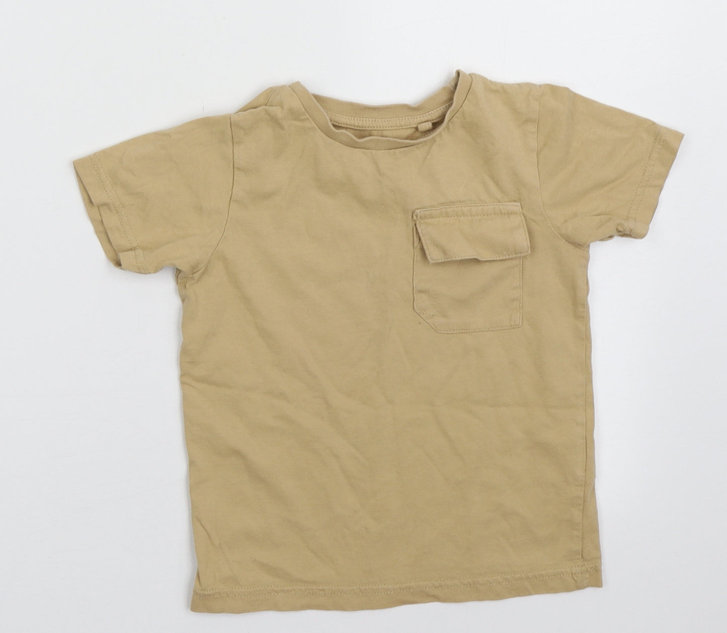 George Boys Brown  Cotton Basic T-Shirt Size 3-4 Years Crew Neck Pullover