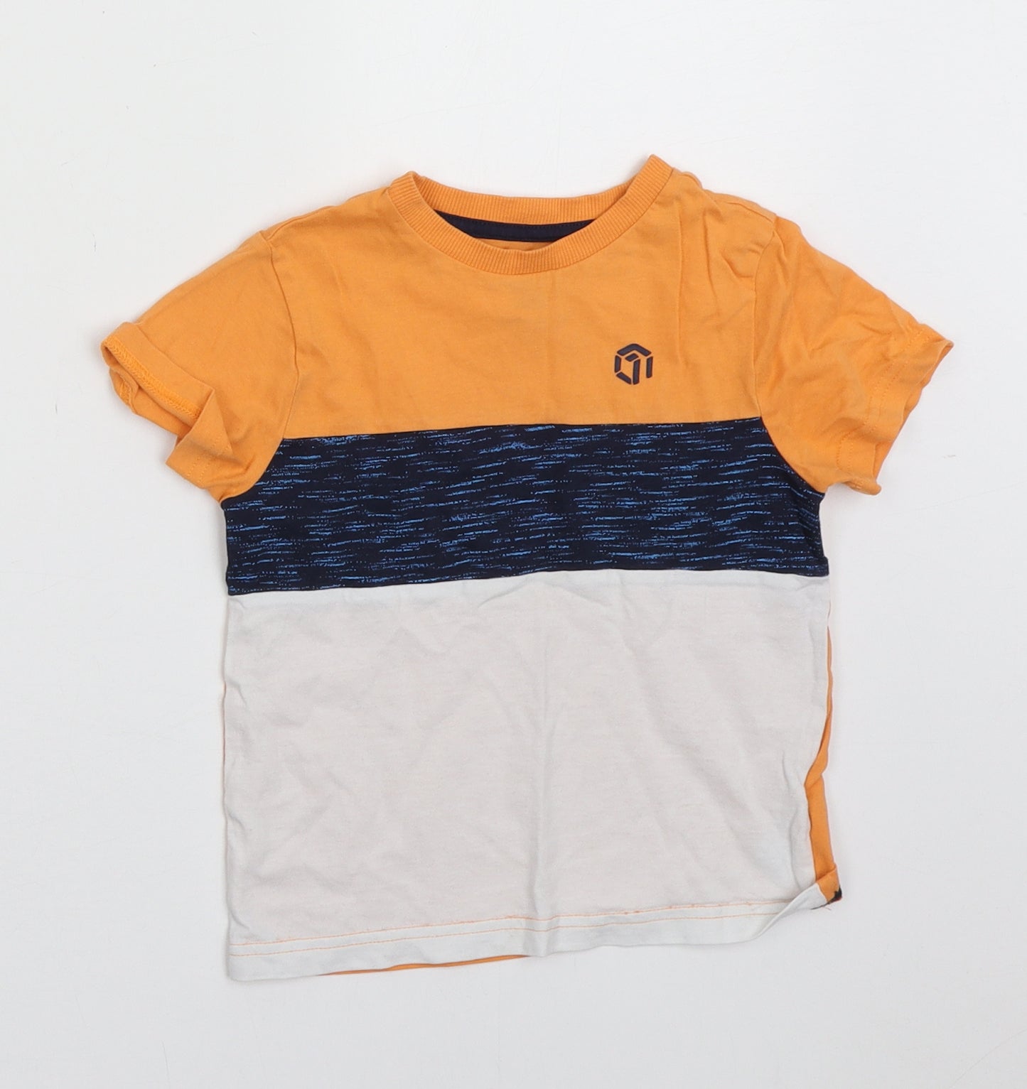 F&F Boys Orange Plaid Cotton Basic T-Shirt Size 3-4 Years Crew Neck Pullover
