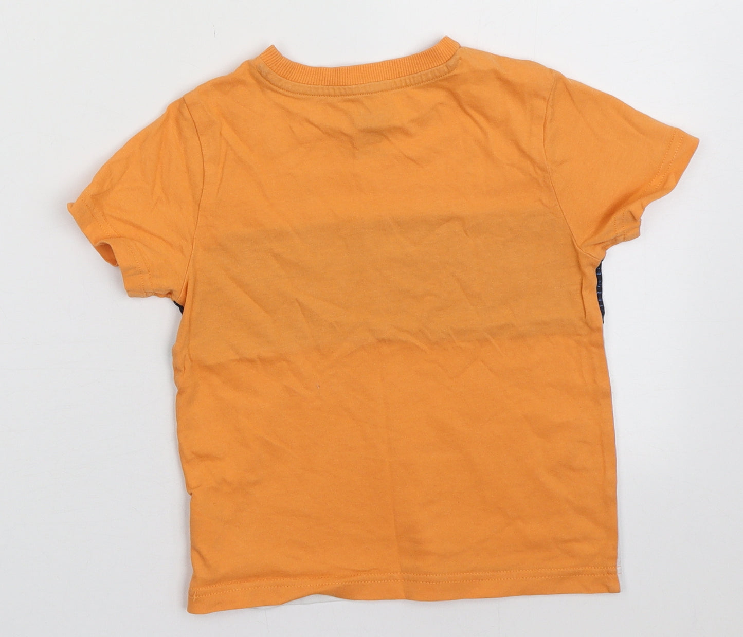 F&F Boys Orange Plaid Cotton Basic T-Shirt Size 3-4 Years Crew Neck Pullover