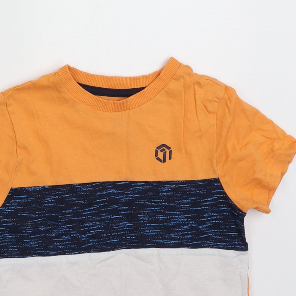 F&F Boys Orange Plaid Cotton Basic T-Shirt Size 3-4 Years Crew Neck Pullover