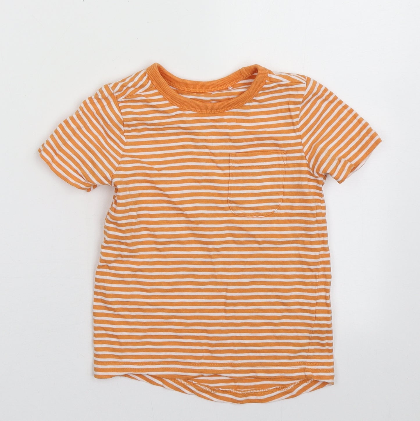 George Boys Orange Striped Cotton Basic T-Shirt Size 3-4 Years Crew Neck Pullover