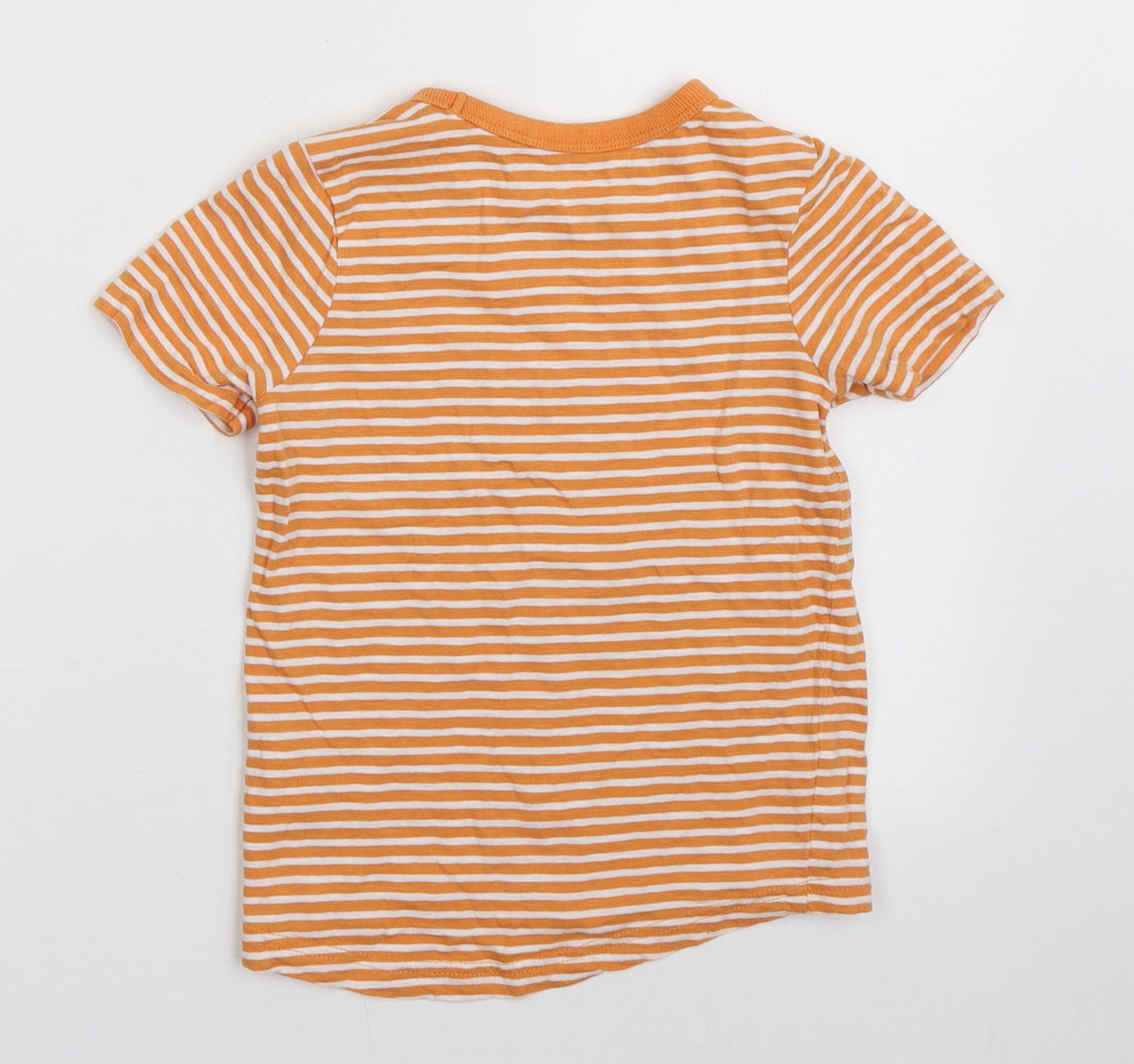George Boys Orange Striped Cotton Basic T-Shirt Size 3-4 Years Crew Neck Pullover