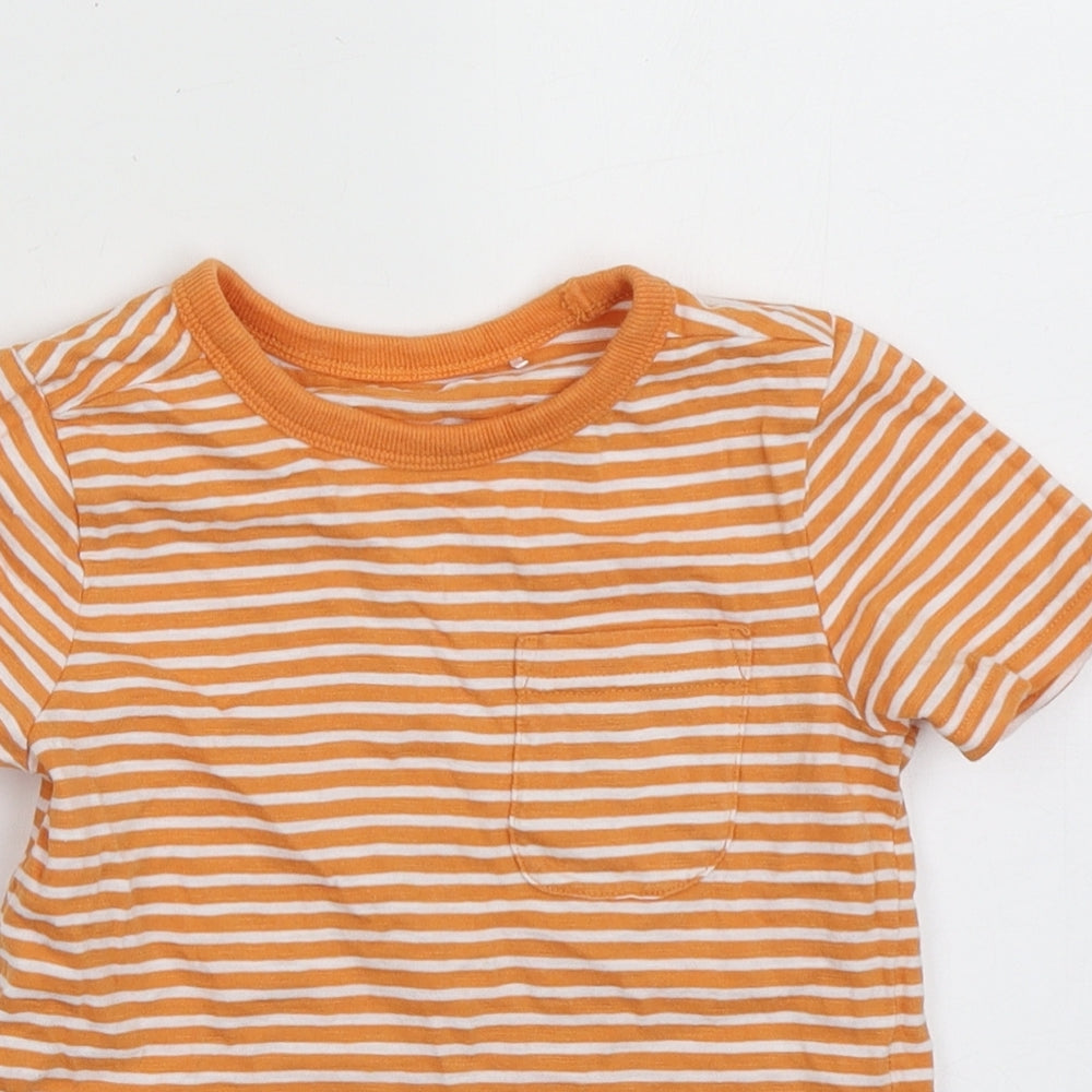 George Boys Orange Striped Cotton Basic T-Shirt Size 3-4 Years Crew Neck Pullover