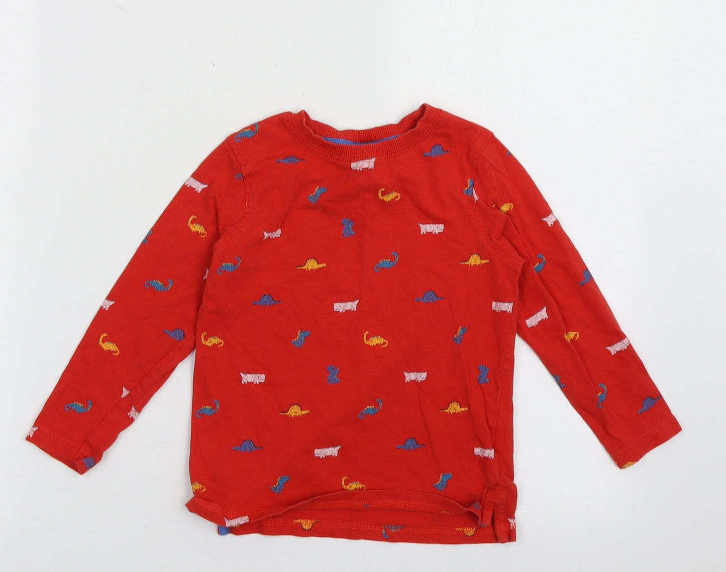 George Boys Red Geometric Cotton Basic Casual Size 3-4 Years Crew Neck Pullover - DInosaur