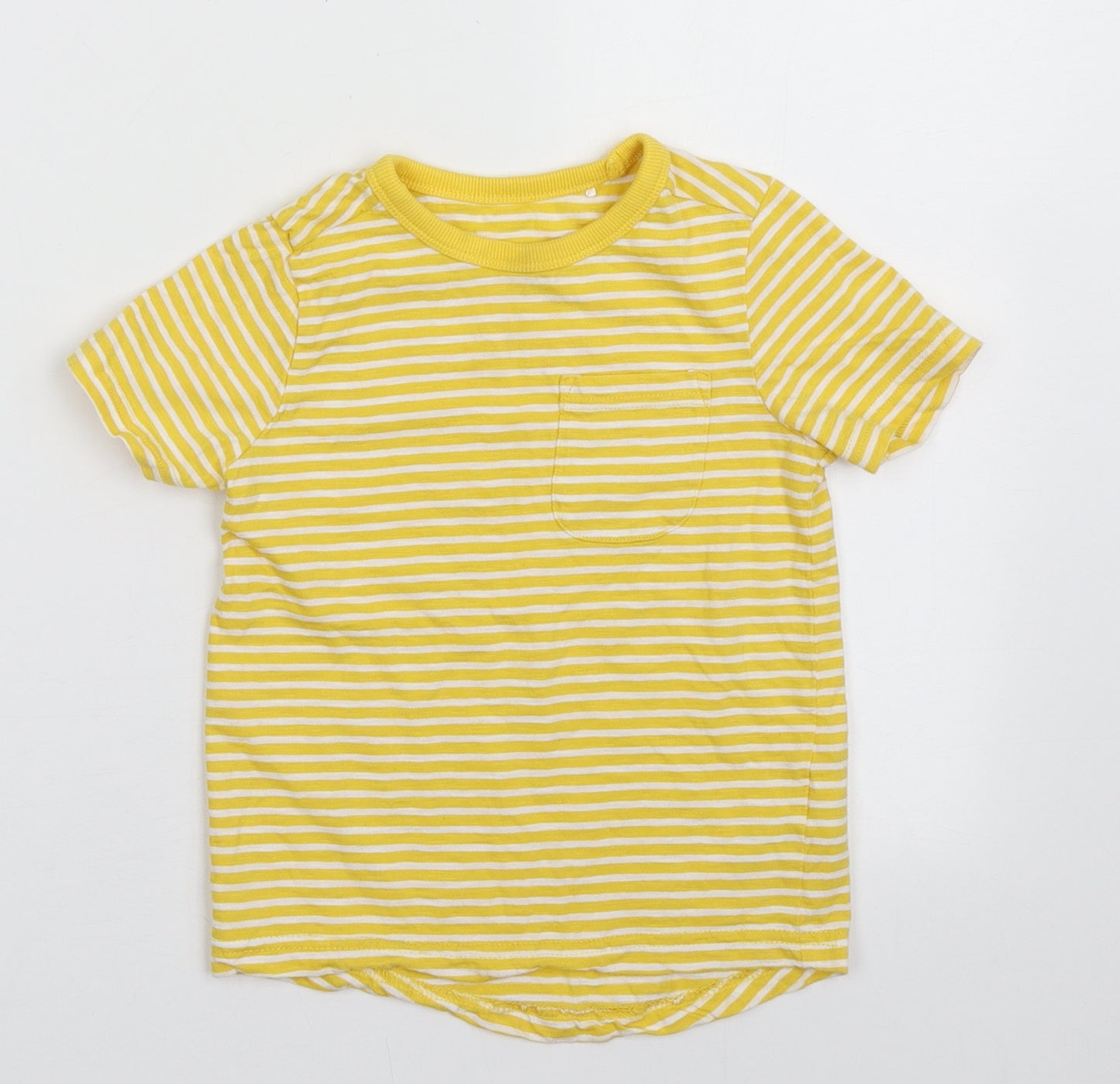 George Boys Yellow Striped Cotton Basic T-Shirt Size 3-4 Years Crew Neck Pullover