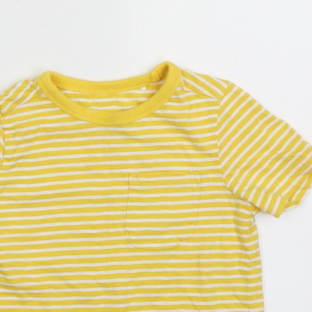 George Boys Yellow Striped Cotton Basic T-Shirt Size 3-4 Years Crew Neck Pullover
