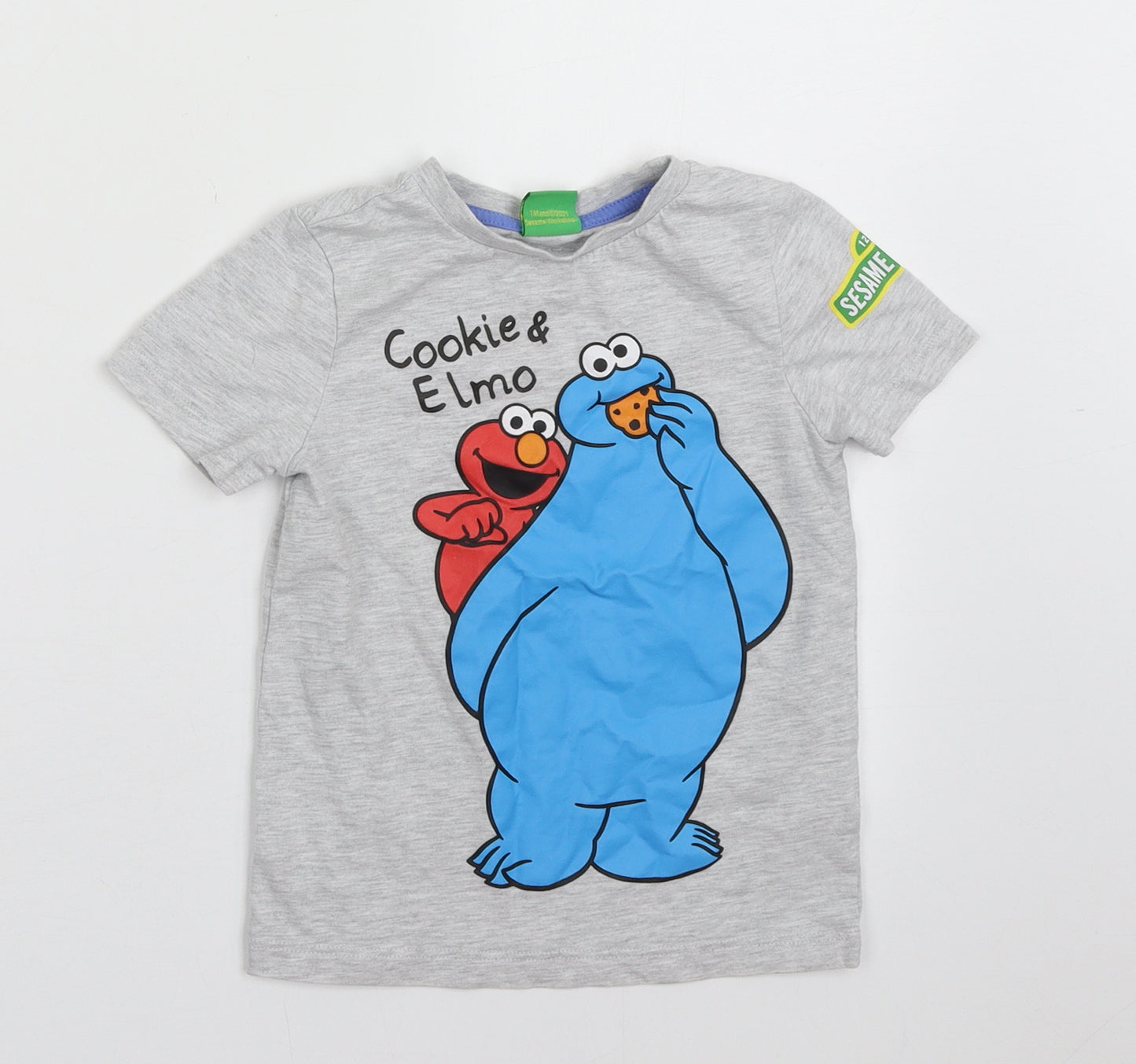 George Boys Grey  Cotton Basic T-Shirt Size 2-3 Years Crew Neck Pullover - cookie & elmo