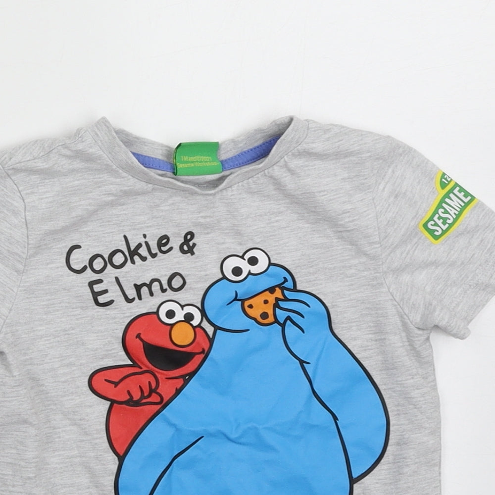 George Boys Grey  Cotton Basic T-Shirt Size 2-3 Years Crew Neck Pullover - cookie & elmo