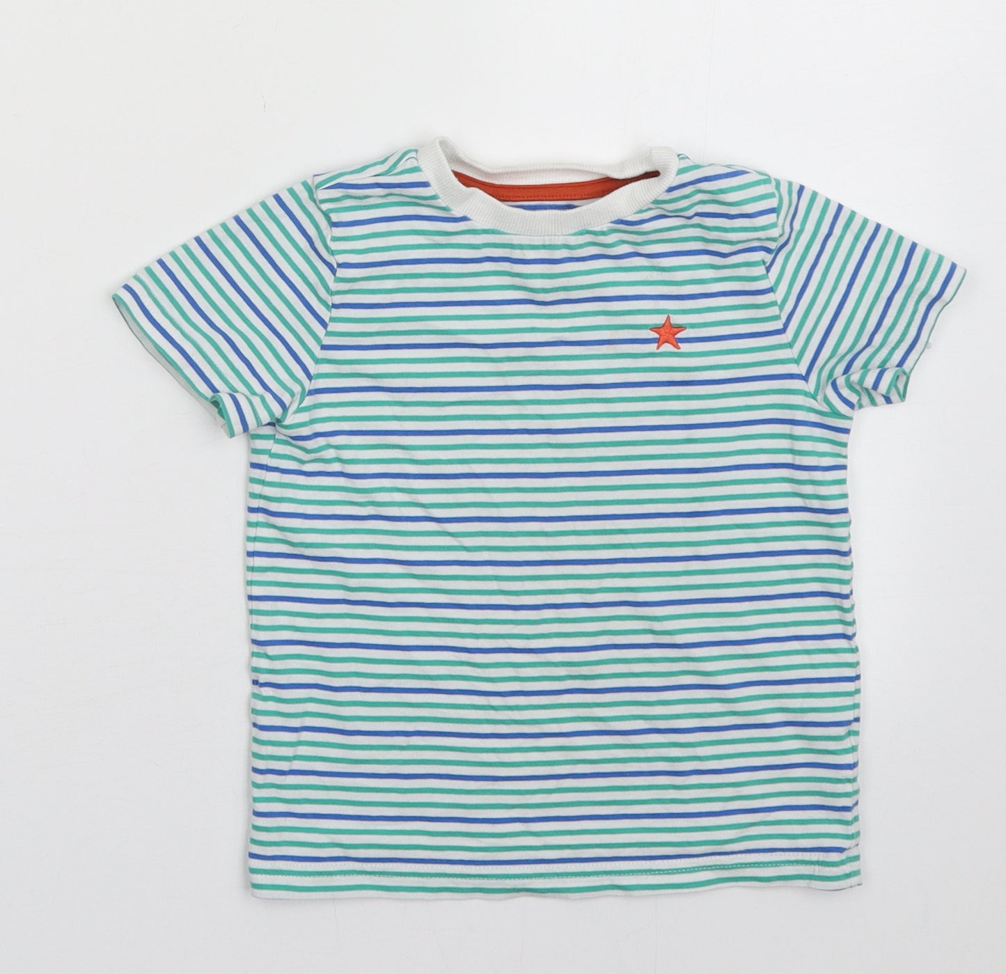 F&F Boys Green Striped Cotton Basic T-Shirt Size 3-4 Years Crew Neck Pullover