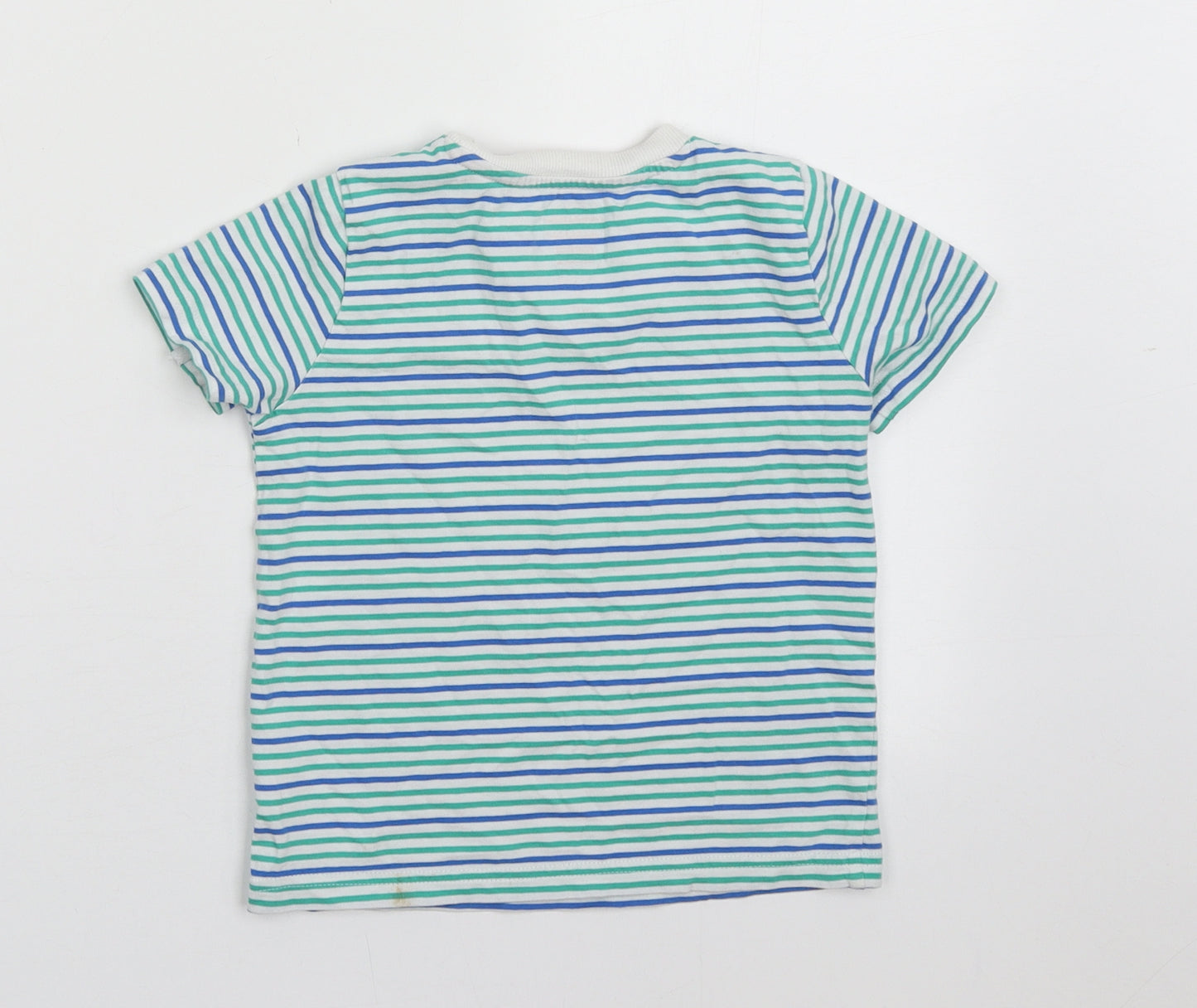 F&F Boys Green Striped Cotton Basic T-Shirt Size 3-4 Years Crew Neck Pullover