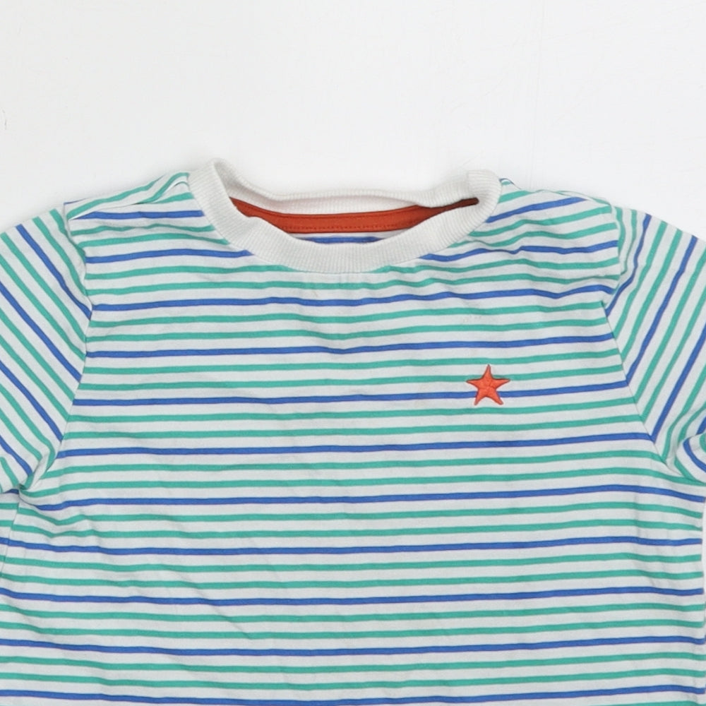 F&F Boys Green Striped Cotton Basic T-Shirt Size 3-4 Years Crew Neck Pullover