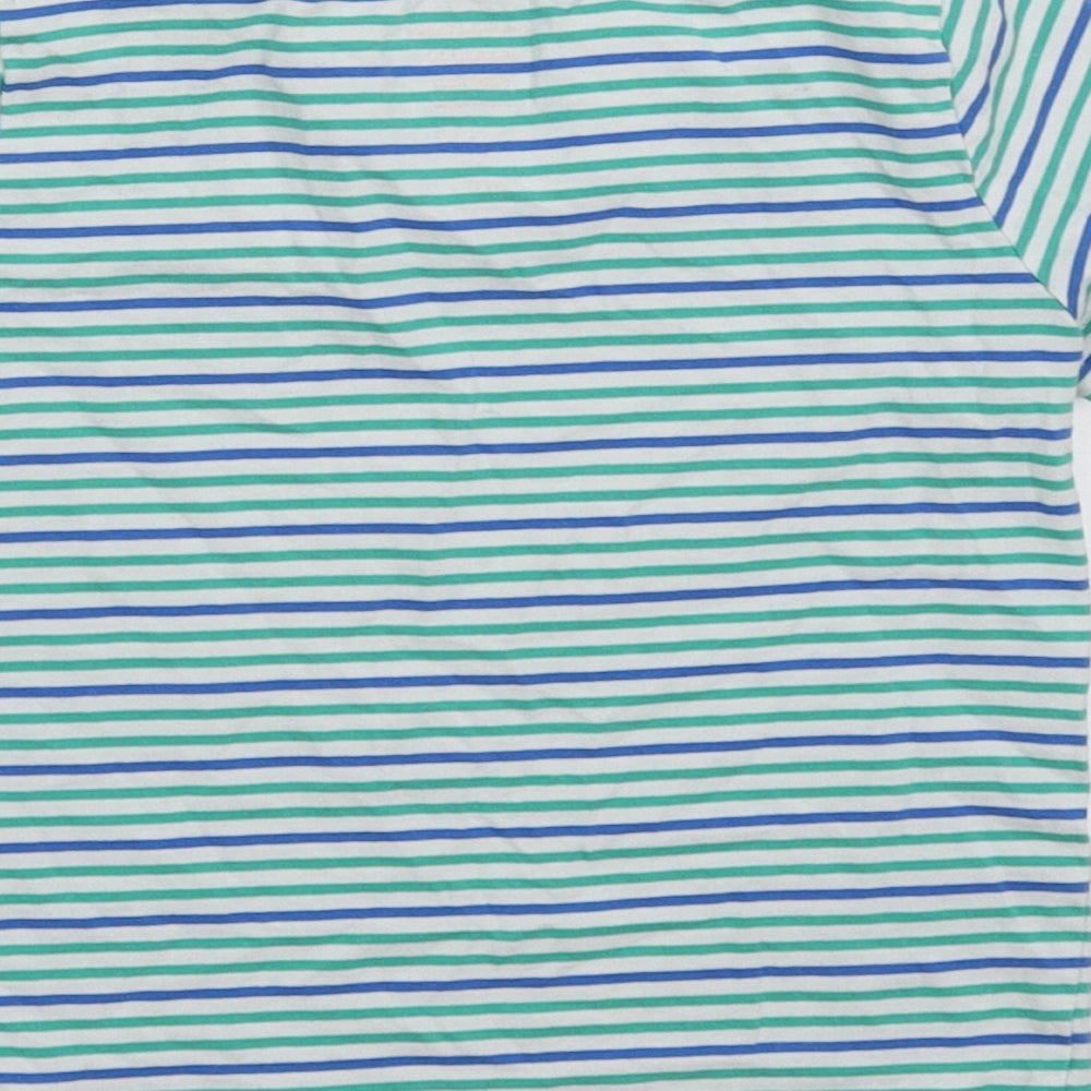 F&F Boys Green Striped Cotton Basic T-Shirt Size 3-4 Years Crew Neck Pullover