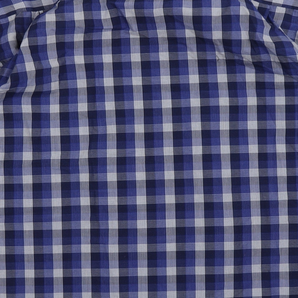 dunnes Mens Blue Check Cotton  Button-Up Size L Collared Button