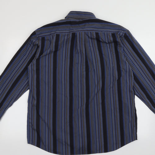 Eterna Mens Black Striped Cotton  Button-Up Size 16.5 Collared Button
