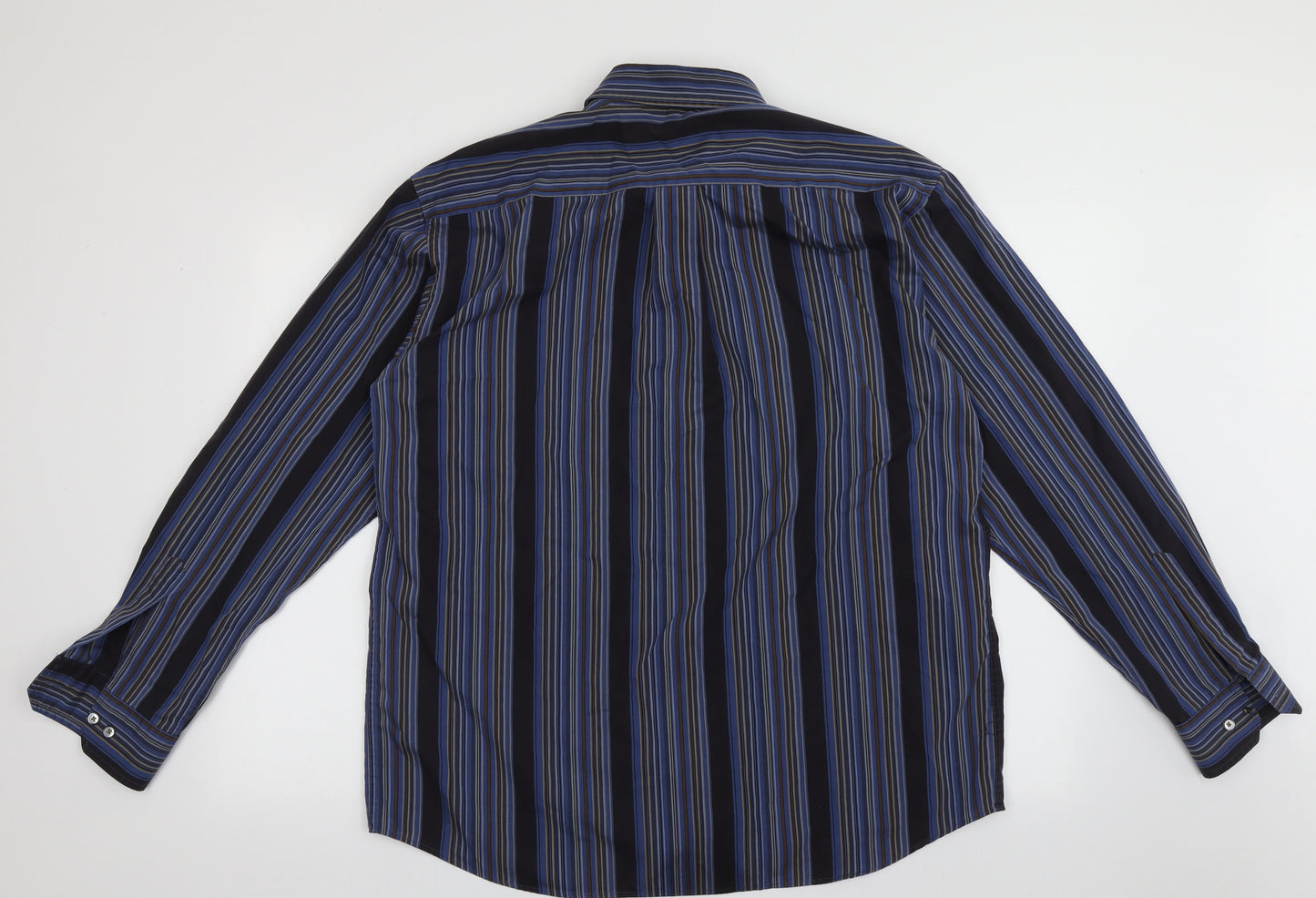 Eterna Mens Black Striped Cotton  Button-Up Size 16.5 Collared Button
