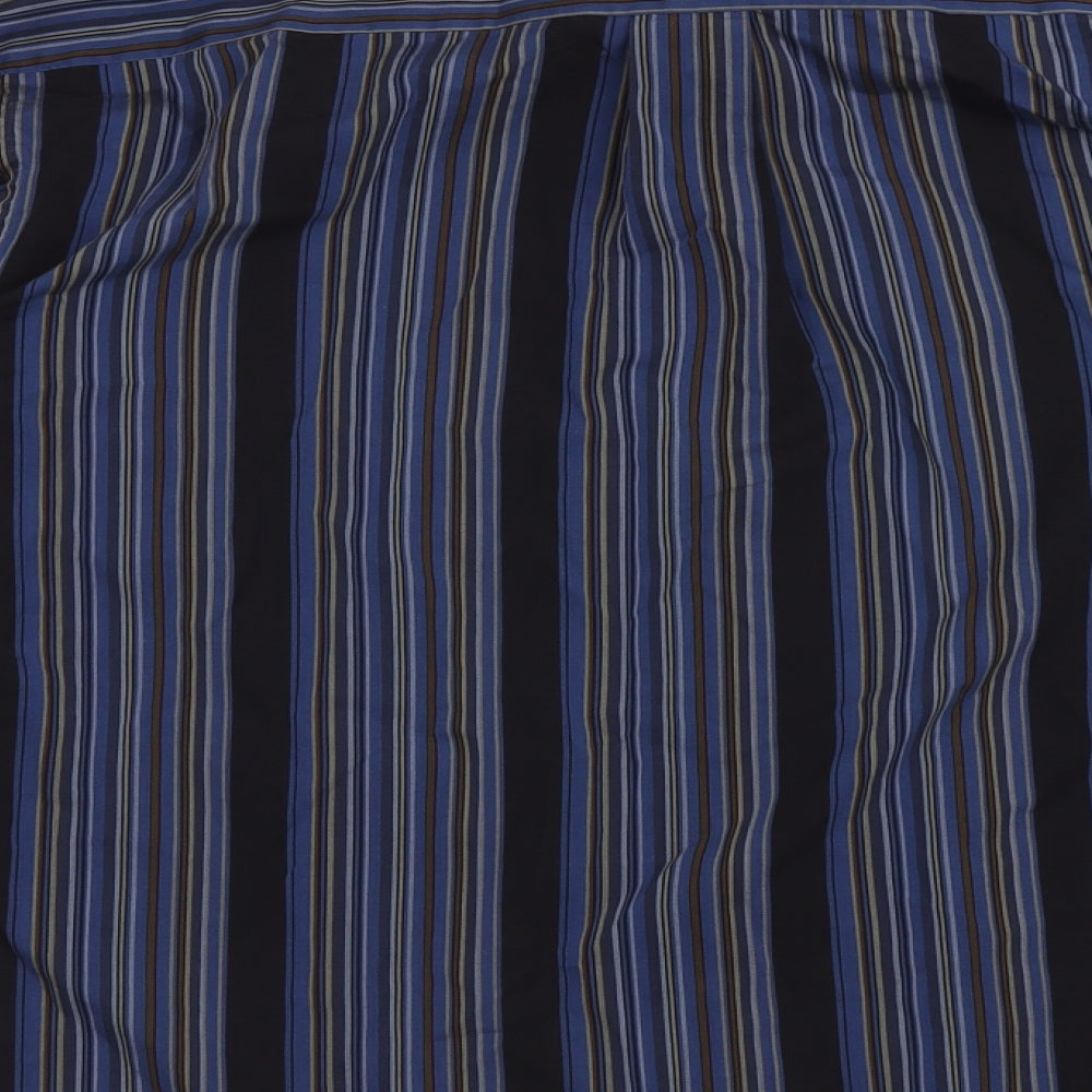 Eterna Mens Black Striped Cotton  Button-Up Size 16.5 Collared Button