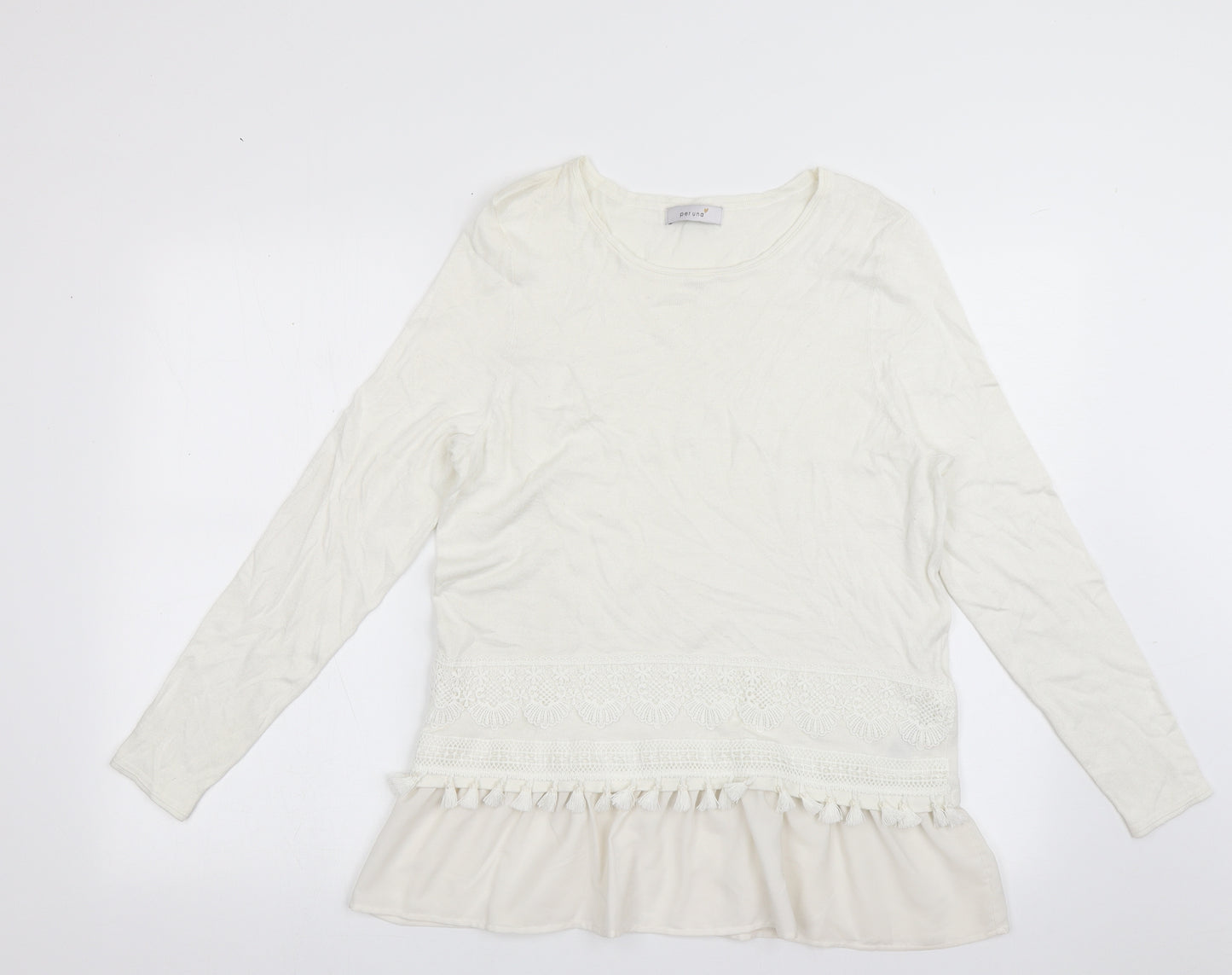 Marks and Spencer Womens White Crew Neck  Viscose Pullover Jumper Size 14