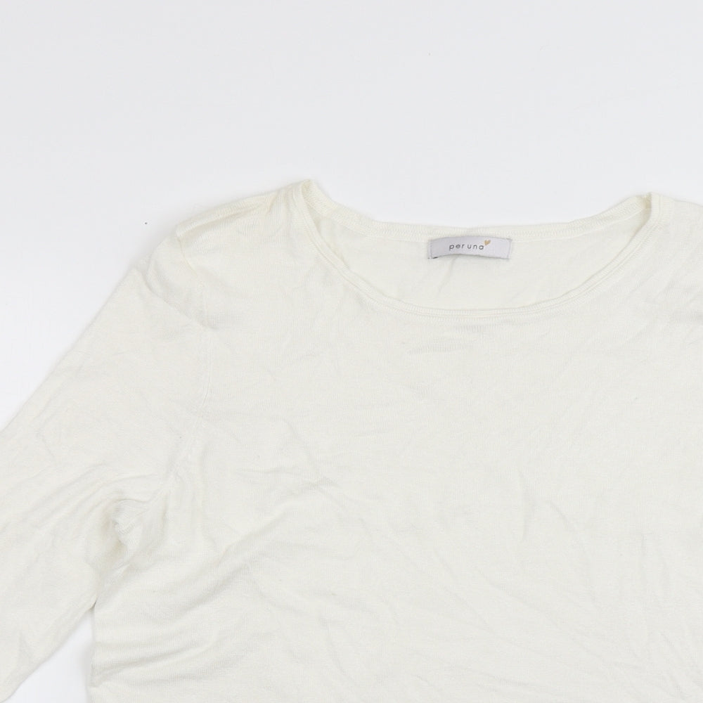 Marks and Spencer Womens White Crew Neck  Viscose Pullover Jumper Size 14