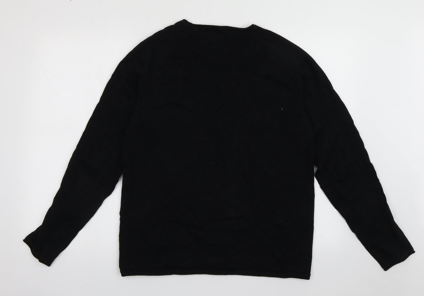 JACK & JONES Mens Black Crew Neck  Cotton Pullover Jumper Size M
