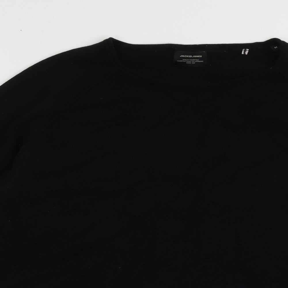 JACK & JONES Mens Black Crew Neck  Cotton Pullover Jumper Size M
