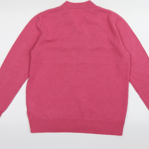 Preworn Womens Pink V-Neck Fair Isle Acrylic Pullover Jumper Size 14