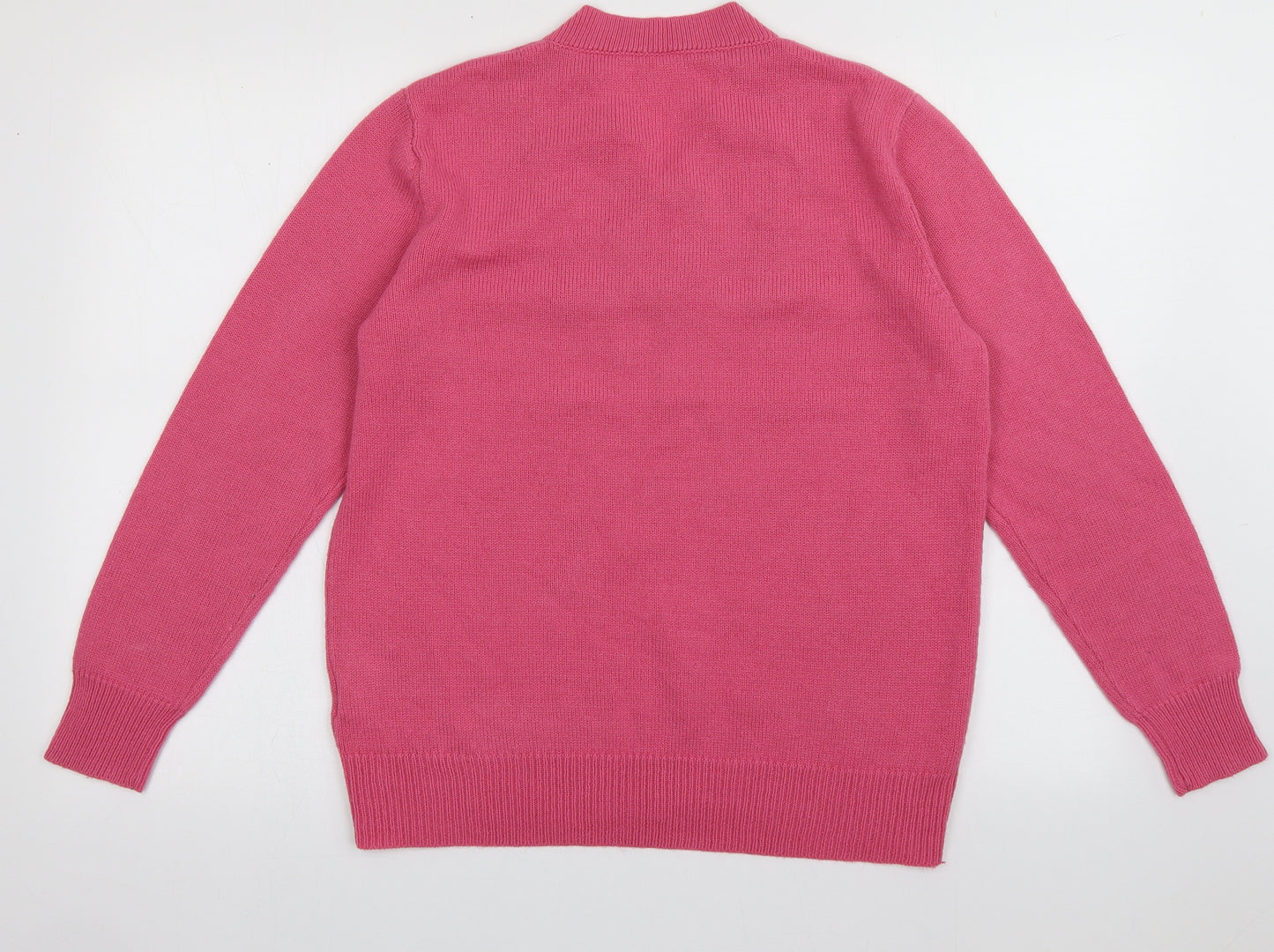Preworn Womens Pink V-Neck Fair Isle Acrylic Pullover Jumper Size 14