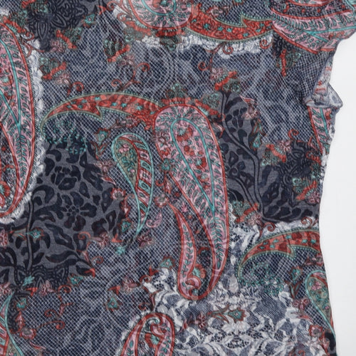 Marks and Spencer Womens Blue Geometric Polyester Basic Button-Up Size 14 V-Neck