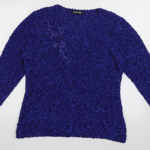 alexara Womens Blue Crew Neck  Acrylic Pullover Jumper Size L
