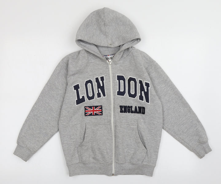 zone one Boys Grey Cotton Full Zip Hoodie Size 9-10 Years Zip