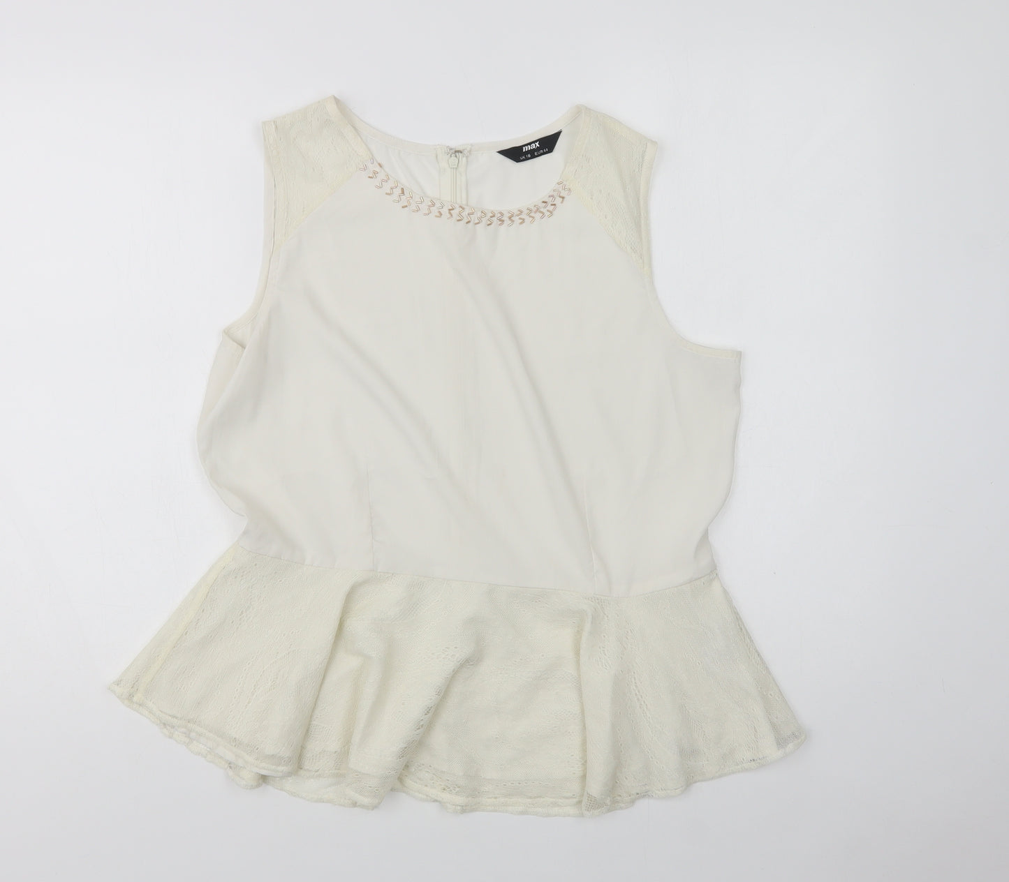 mAX Womens Ivory  Polyester Basic Blouse Size 18 Round Neck - Embellished Neckline