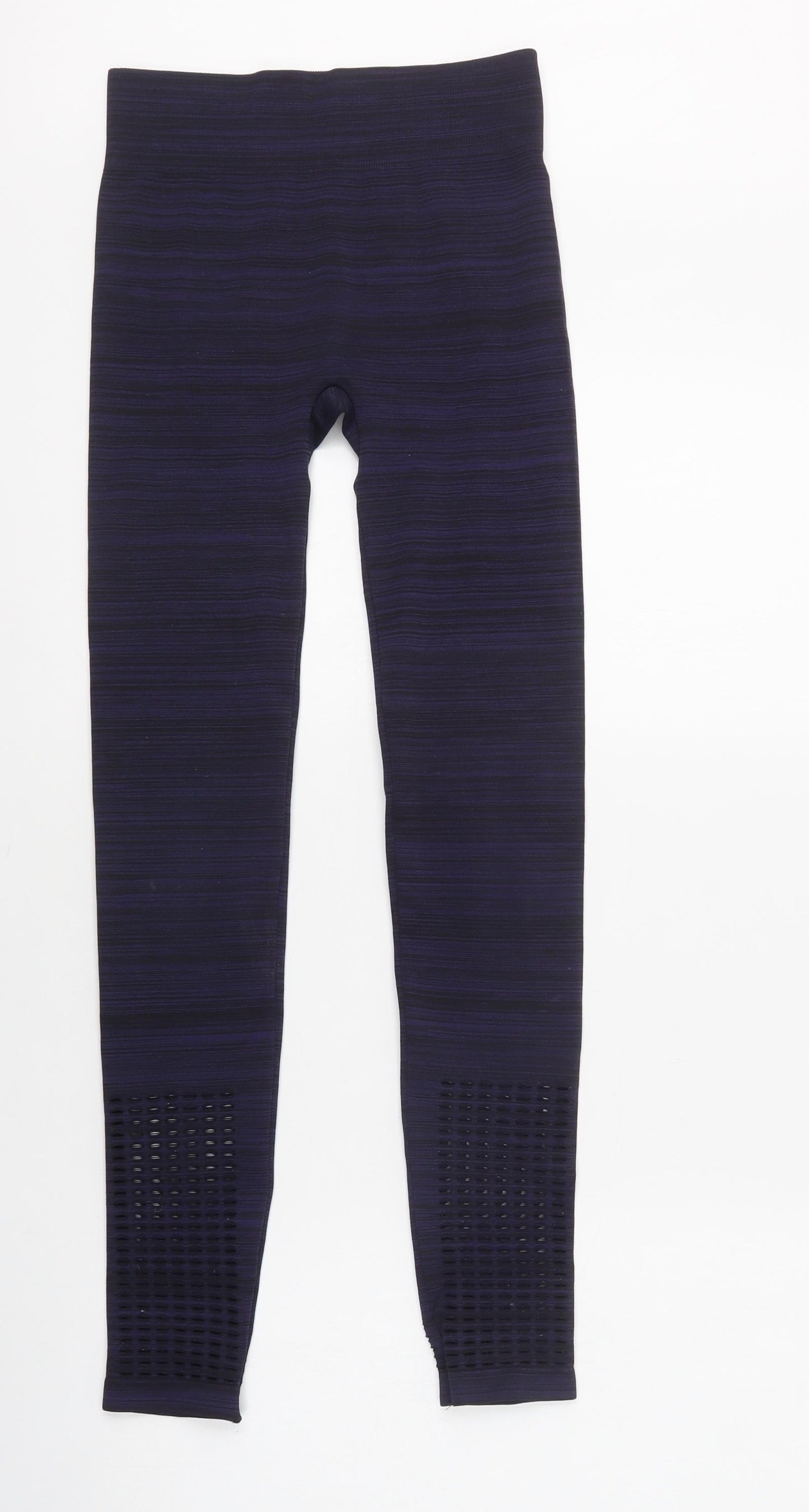 Primark Womens Blue Striped Polyamide Compression Leggings Size 8 L29 in Regular