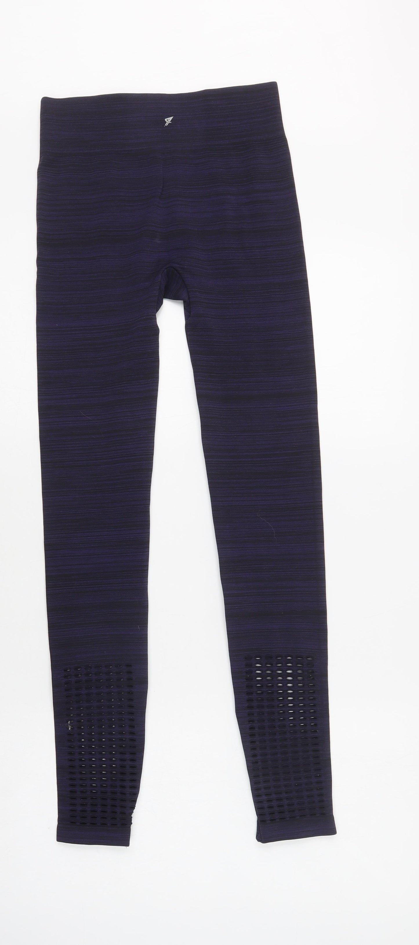 Primark Womens Blue Striped Polyamide Compression Leggings Size 8 L29 in Regular