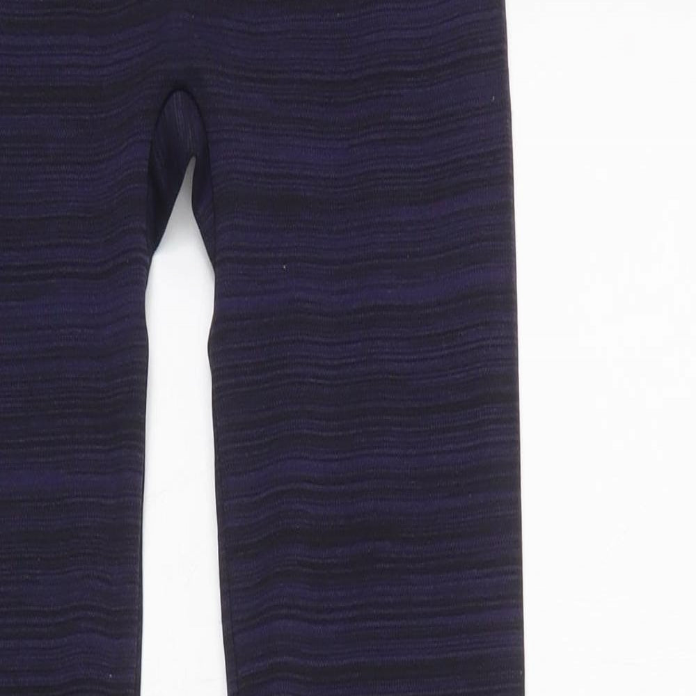 Primark Womens Blue Striped Polyamide Compression Leggings Size 8 L29 in Regular