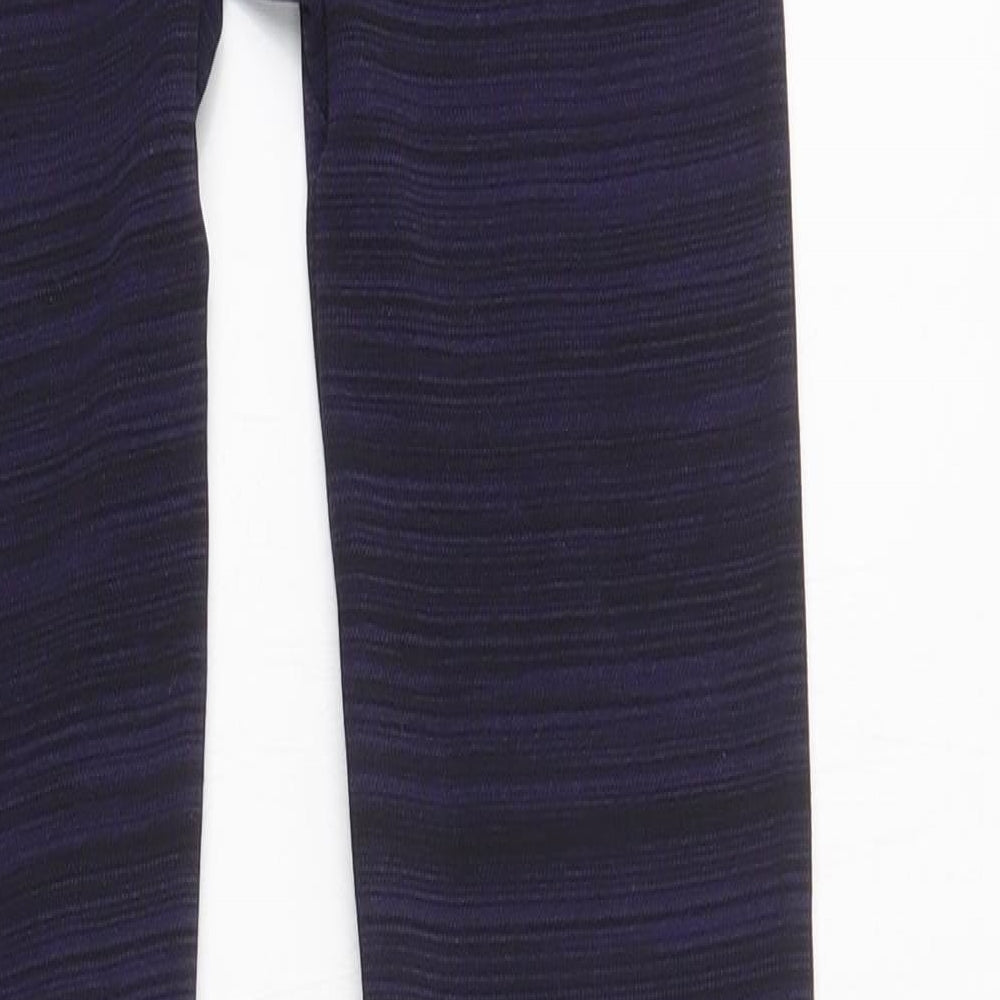 Primark Womens Blue Striped Polyamide Compression Leggings Size 8 L29 in Regular