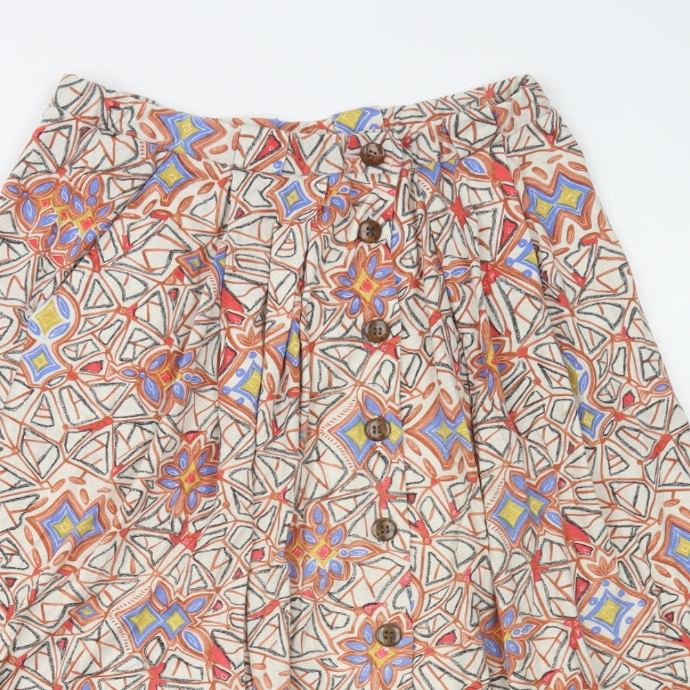 Griffon Womens Multicoloured Geometric  A-Line Skirt Size 14   Button