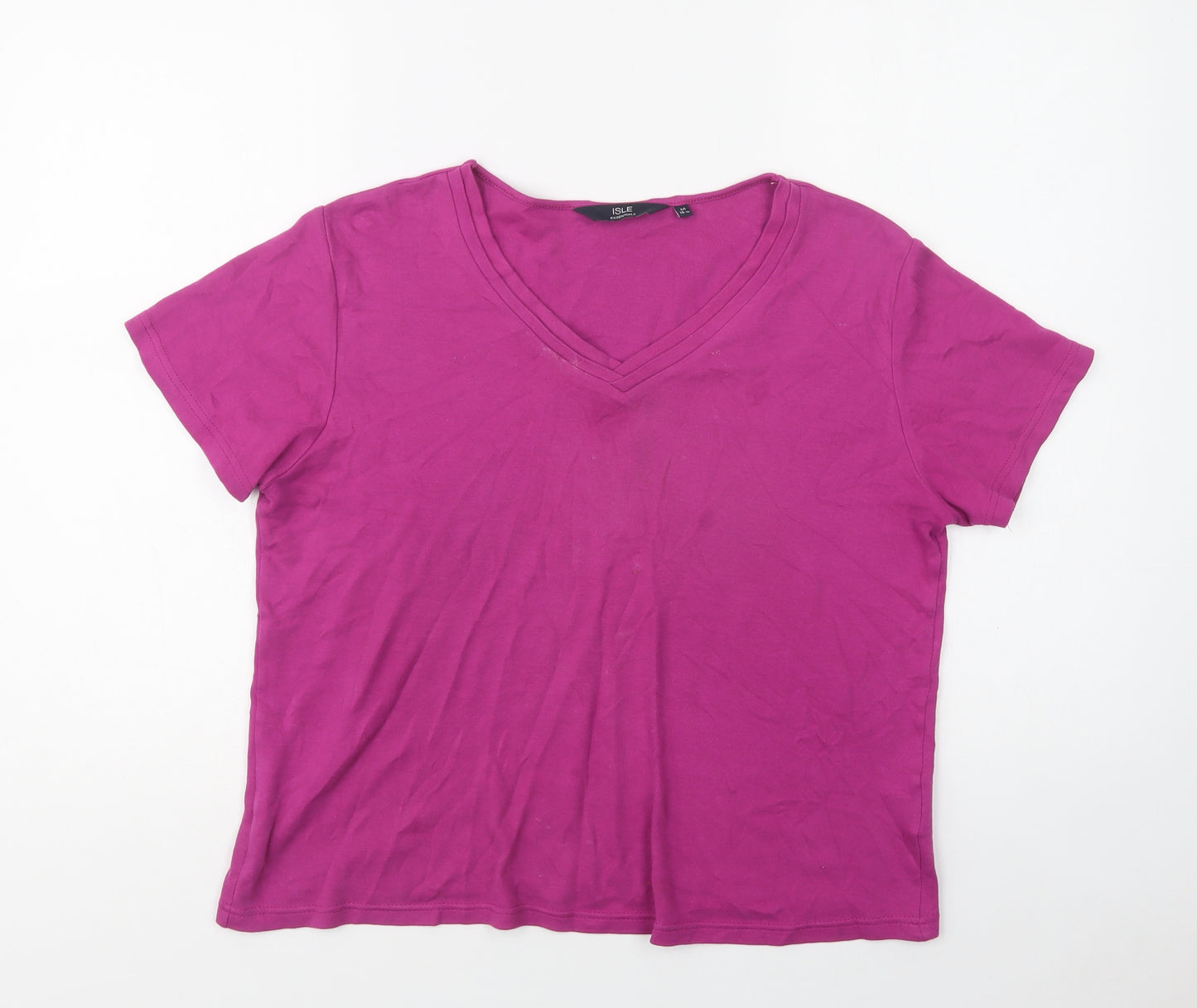 Isle Womens Purple  Cotton Basic T-Shirt Size 16 V-Neck