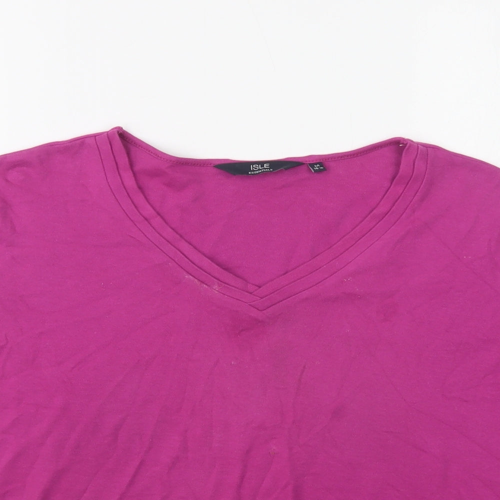 Isle Womens Purple  Cotton Basic T-Shirt Size 16 V-Neck