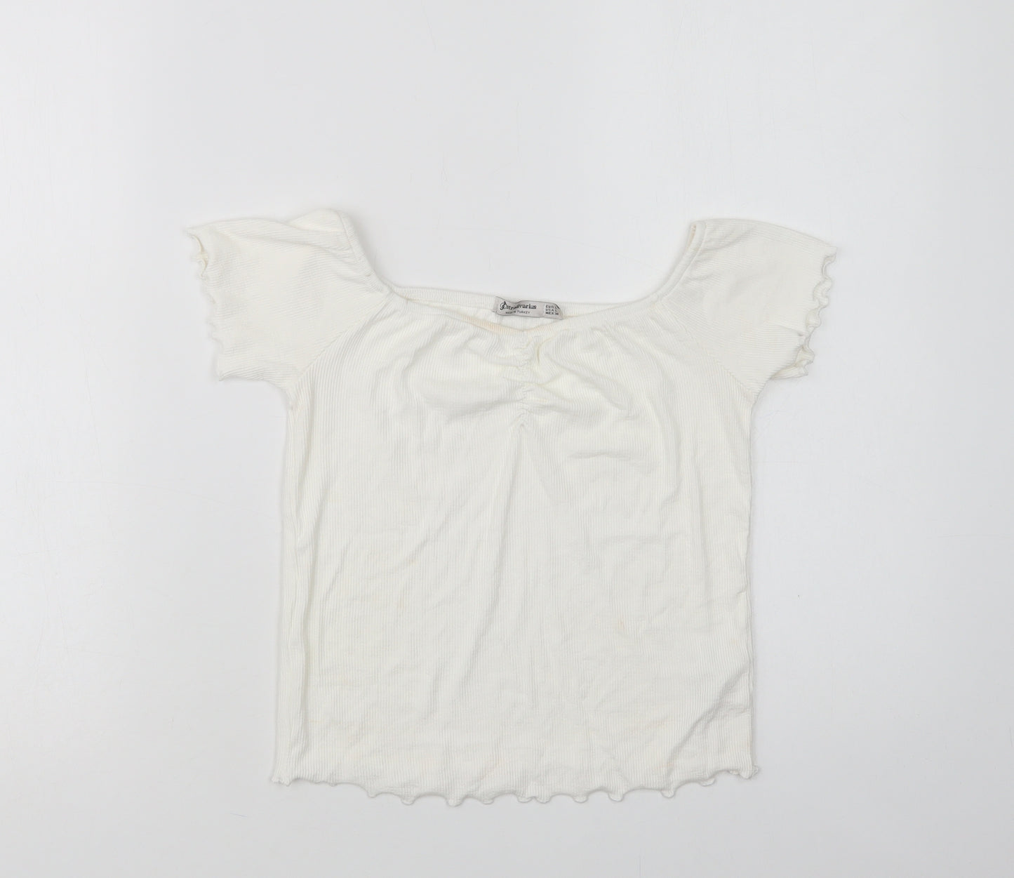 Stradivarius Womens White  Viscose Cropped Blouse Size L Round Neck